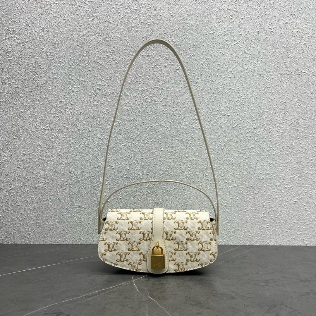 Celine Clutch On Strap Tabou In Triomphe Canvas And Calfskin White/White 101592